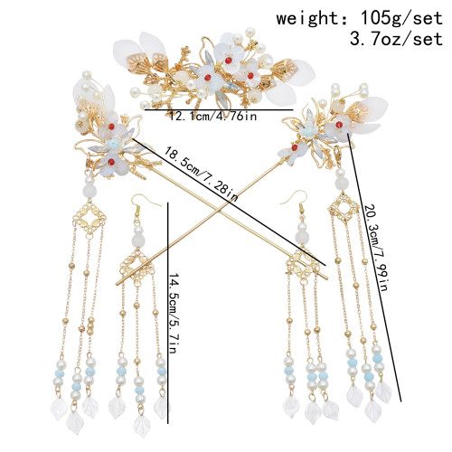 F-0813  Hanfu headdress hairpin comb earrings set dragonfly tassel hair accessories handmade antique accessories Jewelry set