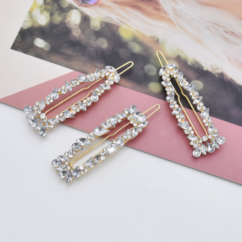 F-0815  3Pcs/Set Full Crystal Rhinestone Geometric Hairpins Hair Clips for Women Girl Holiday Party Hair Accessories