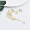 E-5948  Fashion Asymmetric earrings leaves crystal pearl tassel ear clip ear studs For Women Jewelry gift