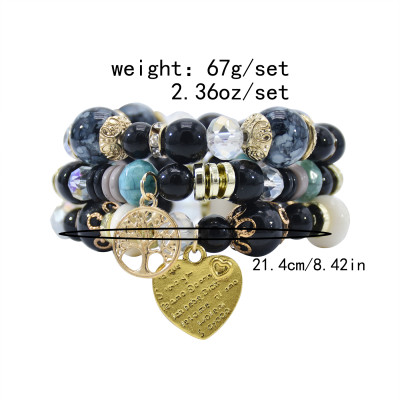 B-1089  3Pcs/Set Bohemian Acrylic Stone Heart Charms Statement Bracelets&Bangles for Women Party Jewelry Gift
