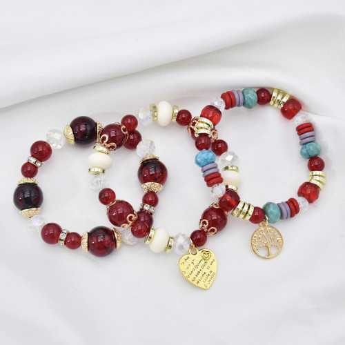 B-1089  3Pcs/Set Bohemian Acrylic Stone Heart Charms Statement Bracelets&Bangles for Women Party Jewelry Gift