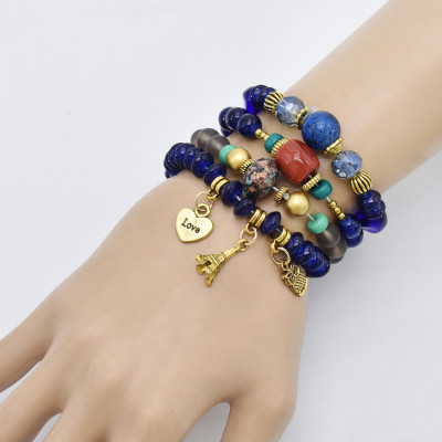 B-1090   4Pcs/Set Bohemian Acrylic Stone Heart Charms Statement Bracelets&Bangles for Women Party Jewelry Gift