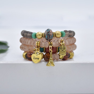 B-1090   4Pcs/Set Bohemian Acrylic Stone Heart Charms Statement Bracelets&Bangles for Women Party Jewelry Gift