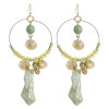 E-5949  Vintage golden bells green stone pendant transparent crystal earrings gift women jewelry