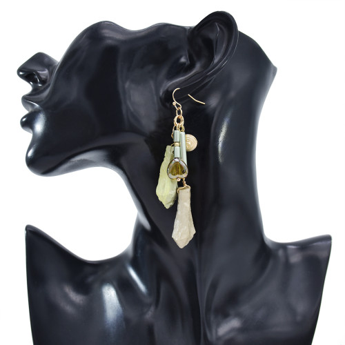 E-5949  Vintage golden bells green stone pendant transparent crystal earrings gift women jewelry