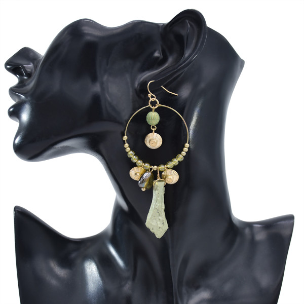 E-5949  Vintage golden bells green stone pendant transparent crystal earrings gift women jewelry