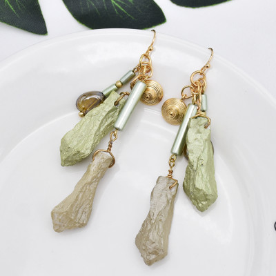 E-5949  Vintage golden bells green stone pendant transparent crystal earrings gift women jewelry