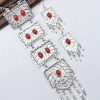 N-7434 Vintage Silver Metal Red Stone Necklace Bracelet Earrings Sets for Women Bohemian Gypsy Party Jewelry Sets