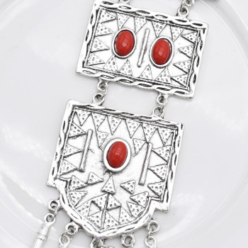 N-7434 Vintage Silver Metal Red Stone Necklace Bracelet Earrings Sets for Women Bohemian Gypsy Party Jewelry Sets