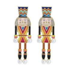 E-5953 Creative Cartoon Nutcracker Enamel Earrings for Women Girls Pearl Dangle Earrings Christmas Jewelry Gift
