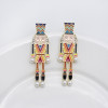 E-5953 Creative Cartoon Nutcracker Enamel Earrings for Women Girls Pearl Dangle Earrings Christmas Jewelry Gift