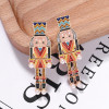 E-5953 Creative Cartoon Nutcracker Enamel Earrings for Women Girls Pearl Dangle Earrings Christmas Jewelry Gift