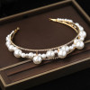 F-0826 Big Pearl Bridal Headband Crystal Rhinestones Gold Silver Tiara Queens Princess Crown for Women Girls Wedding Birthday