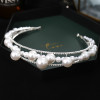 F-0826 Big Pearl Bridal Headband Crystal Rhinestones Gold Silver Tiara Queens Princess Crown for Women Girls Wedding Birthday