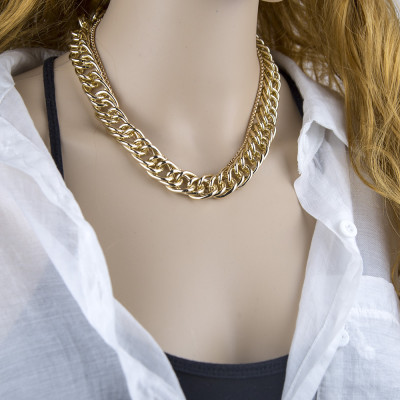 N-7438 Fashion Punk Style Double layer Alloy Choker Necklaces for Women Layered Thick Chain Necklace