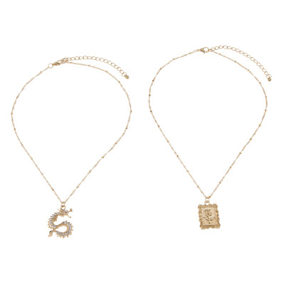 N-7439 Fashion Gold Layered Necklace for Women Rhinestone Dragon Rose Pendant  Choker Chain Necklaces