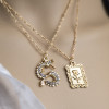 N-7439 Fashion Gold Layered Necklace for Women Rhinestone Dragon Rose Pendant  Choker Chain Necklaces