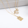 N-7439 Fashion Gold Layered Necklace for Women Rhinestone Dragon Rose Pendant  Choker Chain Necklaces