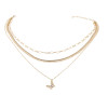 N-7440 Fashion Gold Rhinestone Butterfly Pendant  Necklace for Women Multi-layer Snake Chain Choker Necklaces