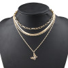 N-7440 Fashion Gold Rhinestone Butterfly Pendant  Necklace for Women Multi-layer Snake Chain Choker Necklaces