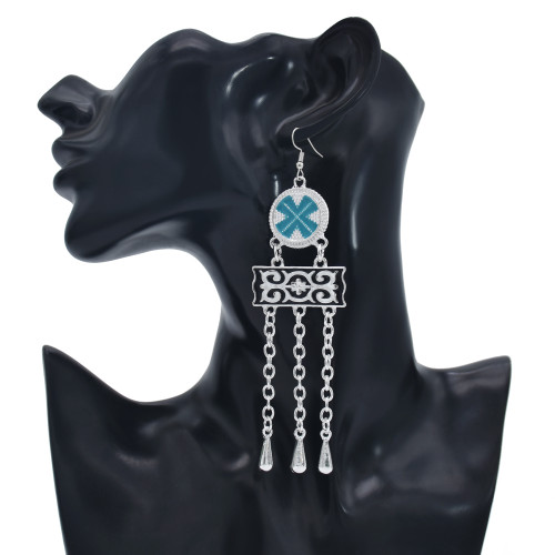E-5961 Bohemian Vintage Silver Metal Long Tassel Drop Dangle Earring Gypsy Tribal Festival Party Jewelry Gift
