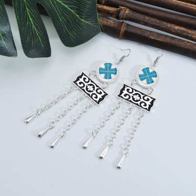 E-5961 Bohemian Vintage Silver Metal Long Tassel Drop Dangle Earring Gypsy Tribal Festival Party Jewelry Gift