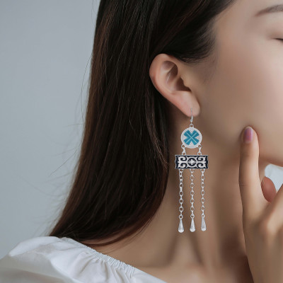 E-5961 Bohemian Vintage Silver Metal Long Tassel Drop Dangle Earring Gypsy Tribal Festival Party Jewelry Gift