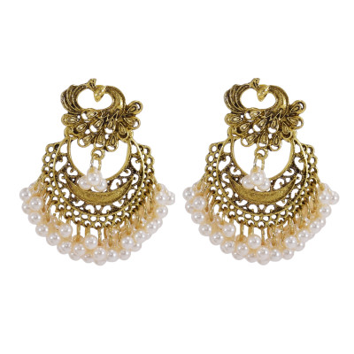 E-5964 Bohemian Retro Gold Beaded Tassel Dangle Earring for Women  Indian Gypsy Peacock  Drop  Earrings