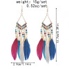 E-5967 Bohemian Vintage gold Metal Long Feather Tassel Drop Dangle Earring Gypsy Tribal Festival Party Jewelry Gift