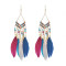 E-5967 Bohemian Vintage gold Metal Long Feather Tassel Drop Dangle Earring Gypsy Tribal Festival Party Jewelry Gift