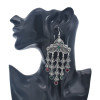 E-5968 Retro Silver Tassel Dangle Earrings for Women  Indian Gypsy Carved Flowers Rhinestone Drop  Earrings