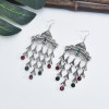 E-5968 Retro Silver Tassel Dangle Earrings for Women  Indian Gypsy Carved Flowers Rhinestone Drop  Earrings