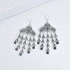 E-5968 Retro Silver Tassel Dangle Earrings for Women  Indian Gypsy Carved Flowers Rhinestone Drop  Earrings