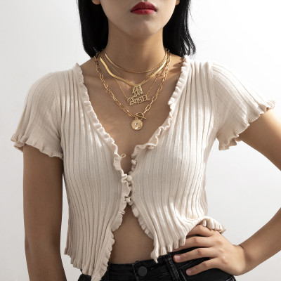 N-7445 Multi-layer Letter Pendant Choker Necklace for Women Gold Silver Snake Thick Chain Necklaces