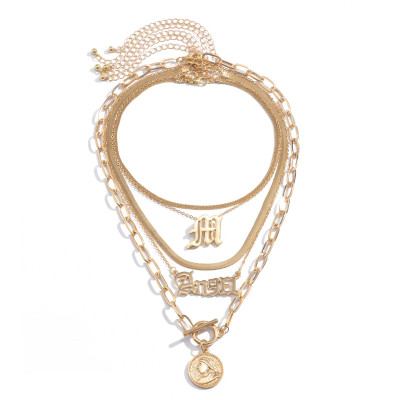 N-7445 Multi-layer Letter Pendant Choker Necklace for Women Gold Silver Snake Thick Chain Necklaces