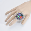 R-1536 Bohemian Vintage silver crystal Adjustable Finger Ring Women Gypsy Jewelry