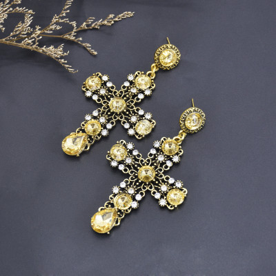 E-5971 Fashion Wedding Jewelry Drop Earrings Renaissance Style Blood Red Crystal Filigree Baroque Cross Earrings
