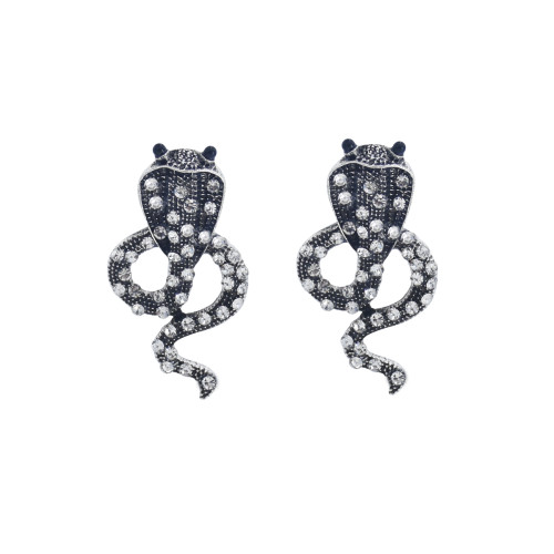 E-5977 Punk Snake Shape Dangle Drop Earrings for Women Vintage Silver Rhinestone Snakes Stud Earrings