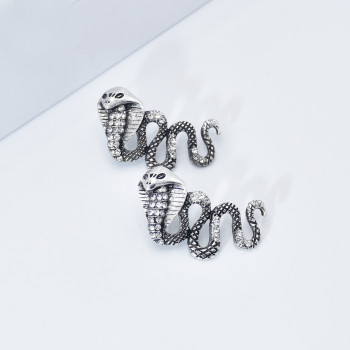E-5977 Punk Snake Shape Dangle Drop Earrings for Women Vintage Silver Rhinestone Snakes Stud Earrings