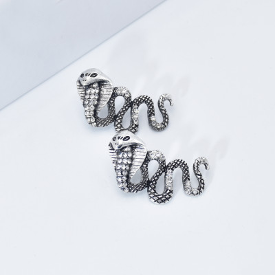 E-5977 Punk Snake Shape Dangle Drop Earrings for Women Vintage Silver Rhinestone Snakes Stud Earrings