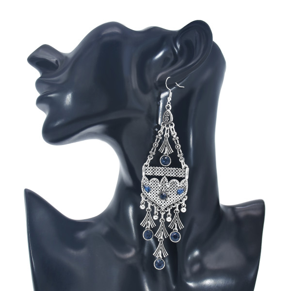 E-5978 Bohemian Vintage Silver Metal Rhinestone Long Tassel Hanging Earrings for Women Indian Party Jewelry Gift