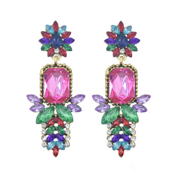 E-5984 Rhinestone Flower Dangle Earrings for Women Crystal Boho Drop Earrings for Bride Wedding