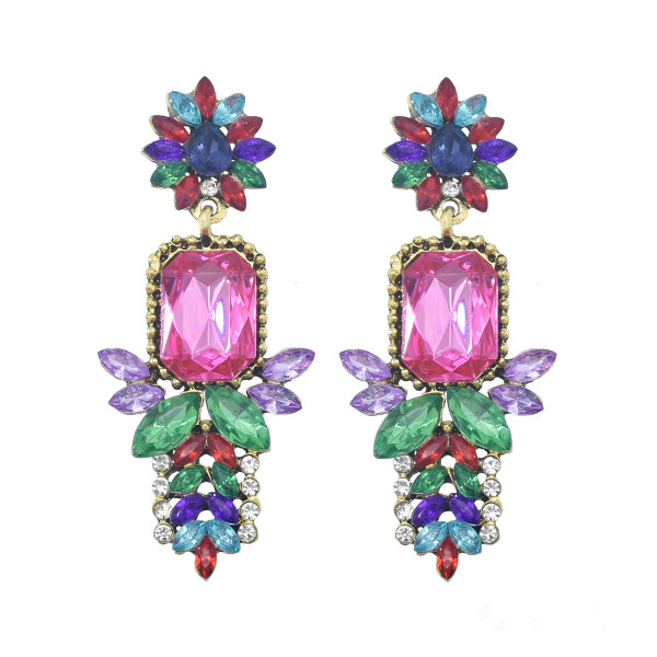 E-5984 Rhinestone Flower Dangle Earrings for Women Crystal Boho Drop Earrings for Bride Wedding