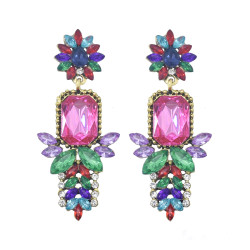 E-5984 Rhinestone Flower Dangle Earrings for Women Crystal Boho Drop Earrings for Bride Wedding