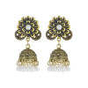 E-5985 Indian Gold Metal Jhumka Earrings for Women Carved Flower Pearl Tassel Statement Earring Party Jewelry