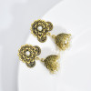 E-5985 Indian Gold Metal Jhumka Earrings for Women Carved Flower Pearl Tassel Statement Earring Party Jewelry