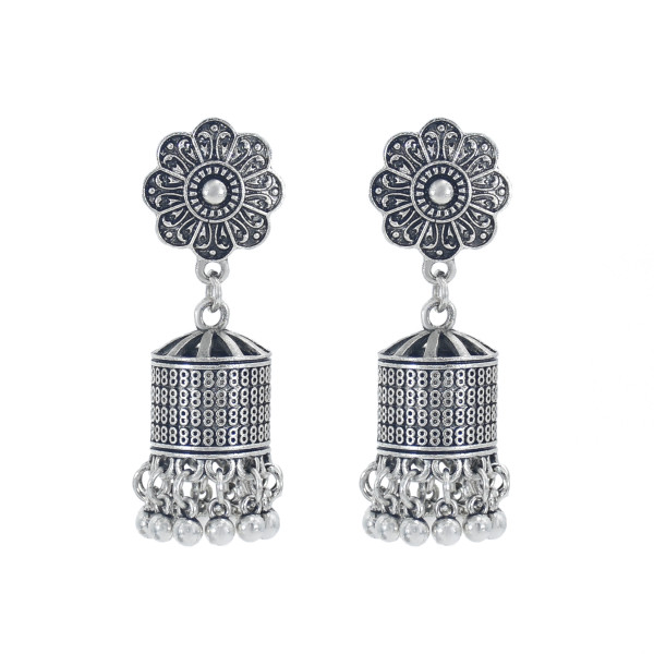 E-5990 Indian Jhumka Earrings for Women Silver Gold Metal Flower Bells Tassel Earring Wedding Party Jewelry