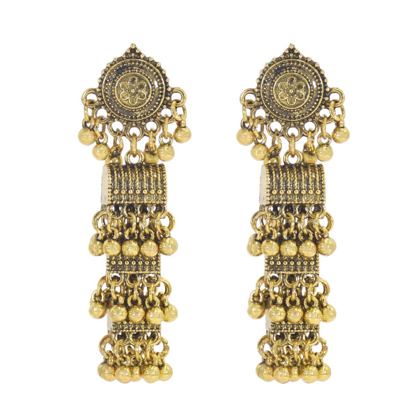 E-5994 Vintage Indian Jhumka Earrings for Women Silver Gold Metal Flower beaded Tassel Earring Wedding Party Jewelry