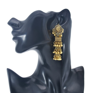E-5994 Vintage Indian Jhumka Earrings for Women Silver Gold Metal Flower beaded Tassel Earring Wedding Party Jewelry