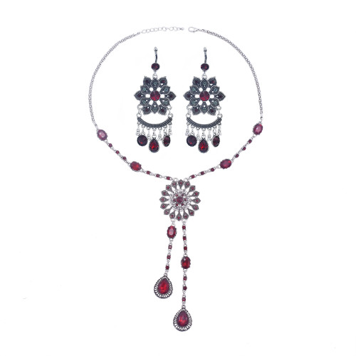 N-7451 Vintage silver color Rhinestone tassel necklace earring set female bohemian gypsy party jewelry set